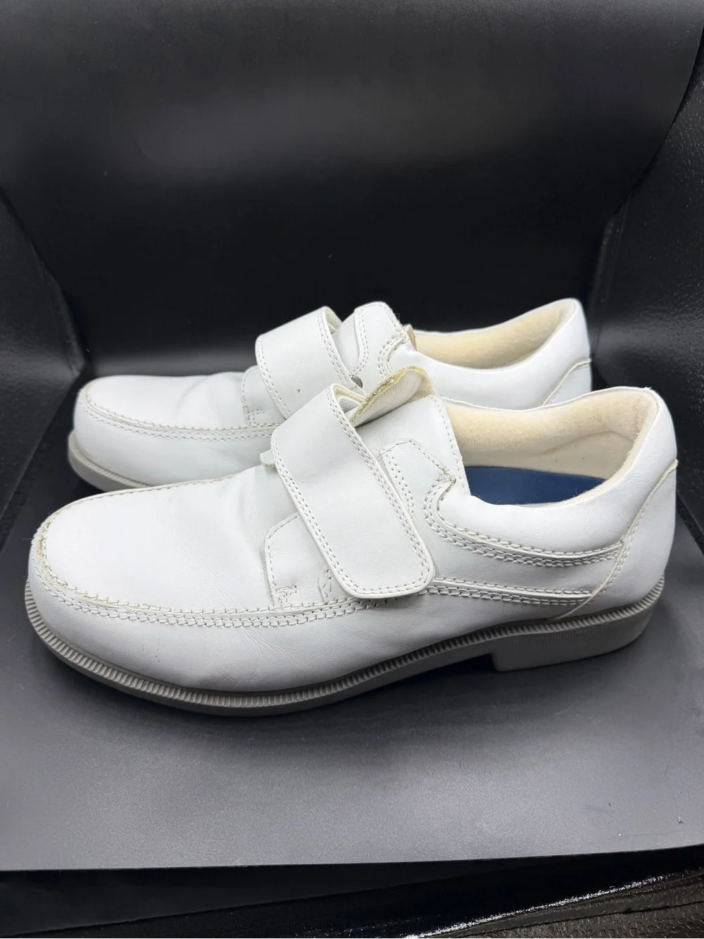 Men's White Leather Velcro Casual Shoes